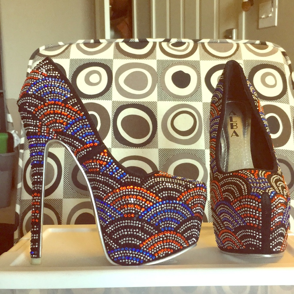 Sparkling red blue and silver heels
